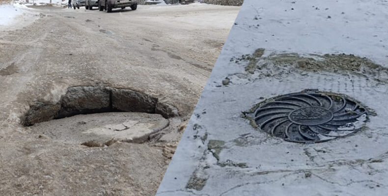 Опасный колодец на дороге в Бердске отремонтировали коммунальщики