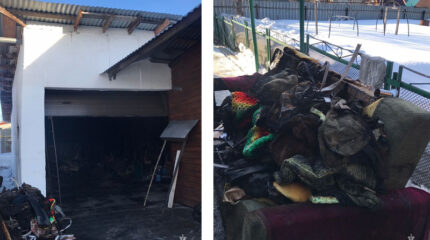 Выгорел диван в гараже частного дома в Бердске