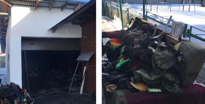 Выгорел диван в гараже частного дома в Бердске